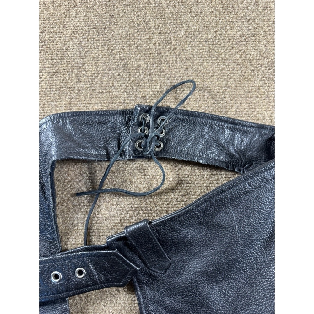 FMC First Manufacturing Co Black Leather Motorcycle Chaps Men's Size 5X 5XL - Picture 7 of 13